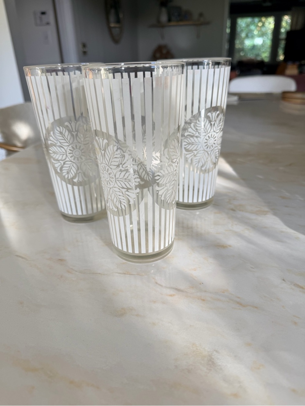 White Etched Glass Tumbler - Stylish Home Accent, set of 3